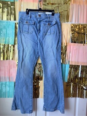 LOFT Light Blue Flare Jeans with Front Flap Pockets